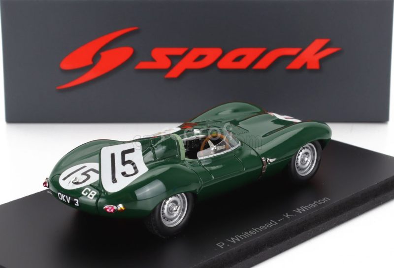 Spark-model Jaguar D-type 3.4l S6 Spider Team Jaguar Cars Ltd N 15 24h Le Mans 1954 Peter Whitehead - Ken Wharton 1:43 Zelená