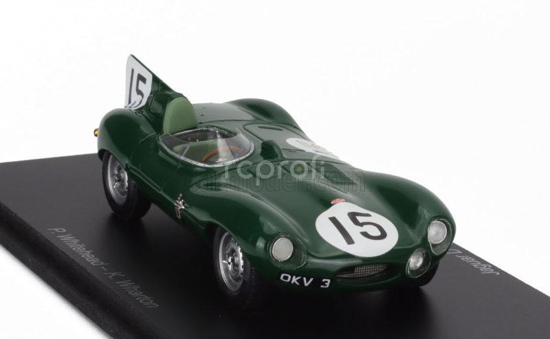 Spark-model Jaguar D-type 3.4l S6 Spider Team Jaguar Cars Ltd N 15 24h Le Mans 1954 Peter Whitehead - Ken Wharton 1:43 Zelená