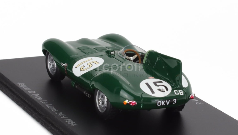 Spark-model Jaguar D-type 3.4l S6 Spider Team Jaguar Cars Ltd N 15 24h Le Mans 1954 Peter Whitehead - Ken Wharton 1:43 Zelená