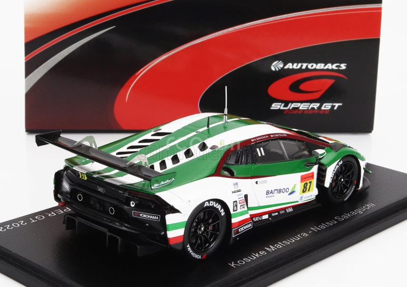 Spark-model Lamborghini Aventador Gt3 Team Jloc N 87 Gt300 Super Gt 2022 K.mtsuura - N.sakaguchi 1:43 Bílá Zelená