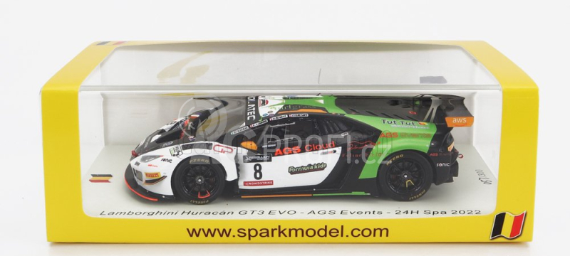 Spark-model Lamborghini Huracan Gt3 Evo Team Ags Events N 8 24h Spa 2022 N.gomar - R.del Sarte - L.cabirou - M.parisy 1:43 Bílá Zelená Černá