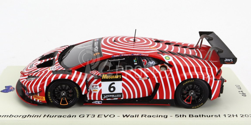 Spark-model Lamborghini Huracan Gt3 Evo Team Wall Racing N 6 5th 12h Bathurst 2022 T.d'alberto - D.wall - A.deitz - G.denyer 1:43 Červená Bílá