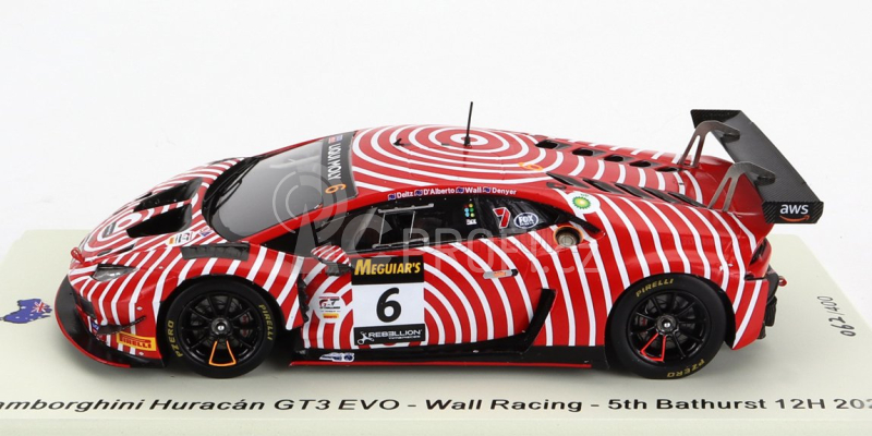 Spark-model Lamborghini Huracan Gt3 Evo Team Wall Racing N 6 5th 12h Bathurst 2022 T.d'alberto - D.wall - A.deitz - G.denyer 1:43 Červená Bílá