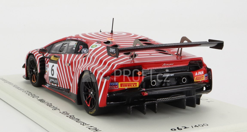 Spark-model Lamborghini Huracan Gt3 Evo Team Wall Racing N 6 5th 12h Bathurst 2022 T.d'alberto - D.wall - A.deitz - G.denyer 1:43 Červená Bílá