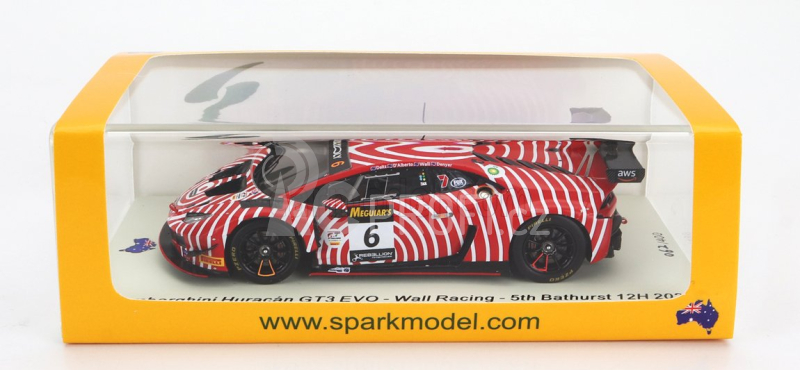 Spark-model Lamborghini Huracan Gt3 Evo Team Wall Racing N 6 5th 12h Bathurst 2022 T.d'alberto - D.wall - A.deitz - G.denyer 1:43 Červená Bílá