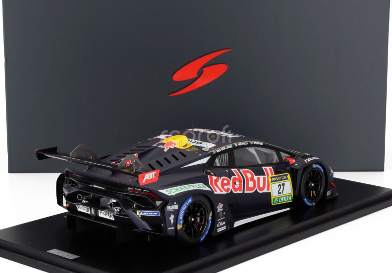 Spark-model Lamborghini Huracan Gt3 Evo2 5.2l V10 Team Abt N 27 24h Nurburgring 2024 Kelvin Van Der Linde - Marco Mapelli - Jordan Pepper 1:18 Modrá Žlutá Červená