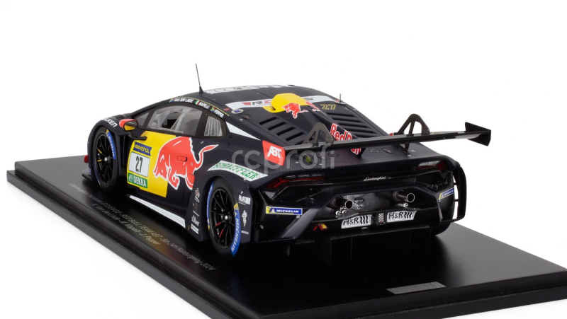 Spark-model Lamborghini Huracan Gt3 Evo2 5.2l V10 Team Abt N 27 24h Nurburgring 2024 Kelvin Van Der Linde - Marco Mapelli - Jordan Pepper 1:18 Modrá Žlutá Červená