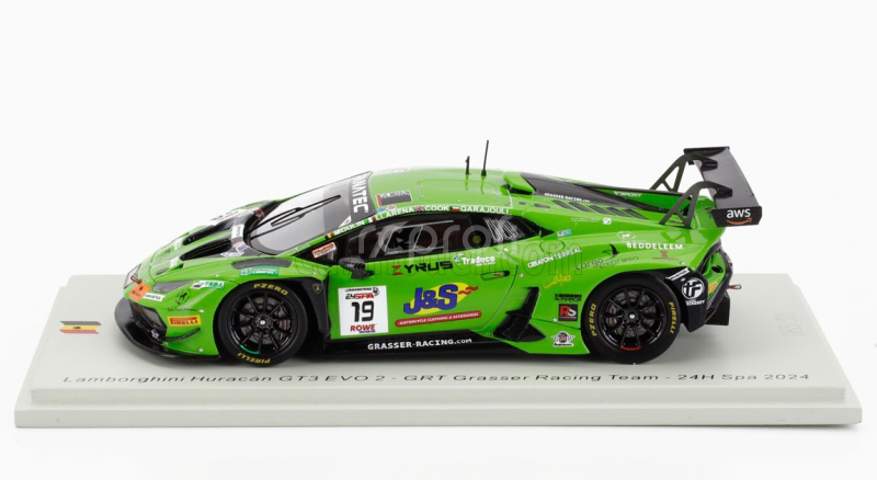 Spark-model Lamborghini Huracan Gt3 Evo2 5.2l V10 Team Grt Grasser Racing N 19 24h Spa 2024 Mateo Llarena - Hugo Cook - Baptiste Moulin - Haytham Qarajouli 1:43 Zelená