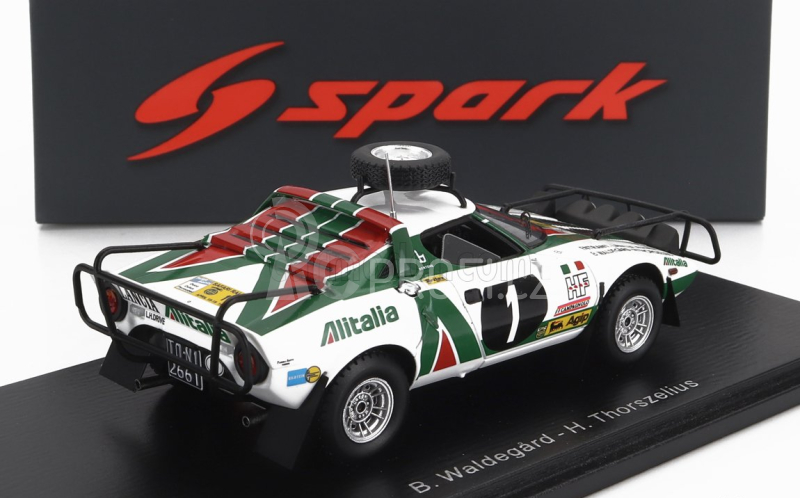 Spark-model Lancia Stratos Hf Alitalia (night Version) N 1 Rally Safari 1976 Bjorn Waldegaard - Hans Thorszelius 1:43 Bílá Zelená
