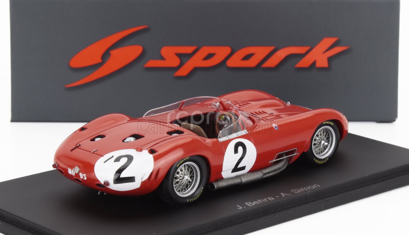 Spark-model Maserati 450s 4.5l V8 Team Officine Alfieri Maserati N 2 24h Le Mans 1957 Jean Behra - Andre Simon 1:43 Red