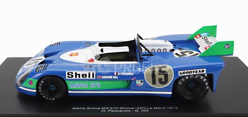Spark-model Matra simca Ms670b 3.0l V12 Team Equipe Matra-simca Shell N 15 Winner 24h Le Mans 1972 - H.pescarolo - G.hill - Con Vetrina - With Showcase 1:18 Bluette White