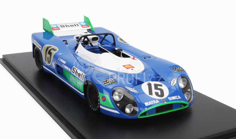 Spark-model Matra simca Ms670b 3.0l V12 Team Equipe Matra-simca Shell N 15 Winner 24h Le Mans 1972 - H.pescarolo - G.hill - Con Vetrina - With Showcase 1:18 Bluette White