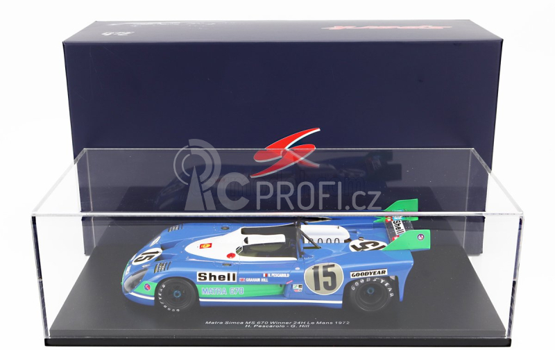 Spark-model Matra simca Ms670b 3.0l V12 Team Equipe Matra-simca Shell N 15 Winner 24h Le Mans 1972 - H.pescarolo - G.hill - Con Vetrina - With Showcase 1:18 Bluette White
