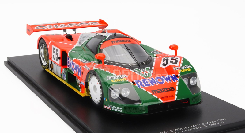 Spark-model Mazda 787b 2.6l Team Mazdaspeed Co. Ltd. N 55 Winner 24h Le Mans 1991 B.gachot - J.herbert - V.weidler - Con Vetrina - With Showcase 1:18 Oranžová Zelená Stříbrná