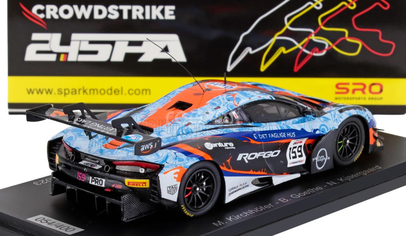 Spark-model Mclaren 720s Gt3 Evo Team Garage59 N 159 24h Spa 2023 M.kirchhofer - B.goethe - N.kjaergaard 1:43 Světle Modrá Oranžová