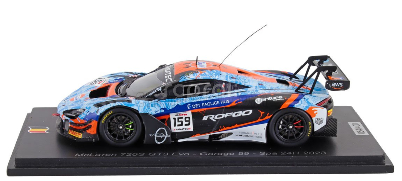 Spark-model Mclaren 720s Gt3 Evo Team Garage59 N 159 24h Spa 2023 M.kirchhofer - B.goethe - N.kjaergaard 1:43 Světle Modrá Oranžová