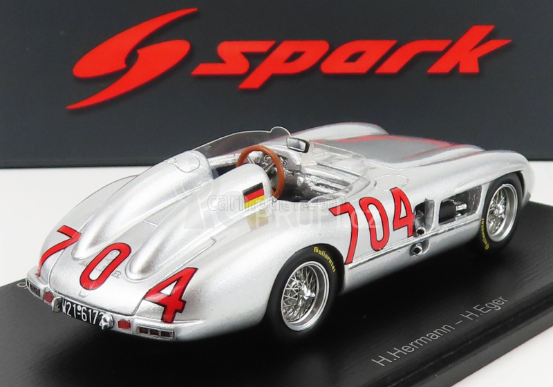 Spark-model Mercedes benz 300 Slr Spider N 704 Mille Miglia 1955 H.herrmann - H.eger 1:43 Silver