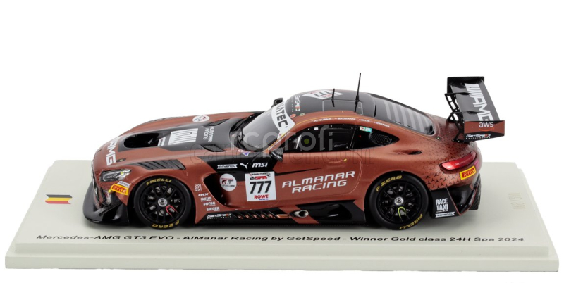 Spark-model Mercedes benz Amg Gt3 Evo 6.2l V8 Team Almanar Getspeed Racing N 777 Winner Gold Class 24h Spa 2024 Al Faisal Al Zubair - Dominik Baumann - Philip Ellis - Mikael Grenier 1:43 Hnědá Černá