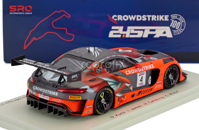 Spark-model Mercedes benz Amg Gt3 Evo 6.2l V8 Team Crowdstrike Riley N 4 Winner Pro-am Class 24h Spa 2024 George Kurtz - Ian James - Nicky Catsburg - Colin Braun 1:43 Oranžově Šedá
