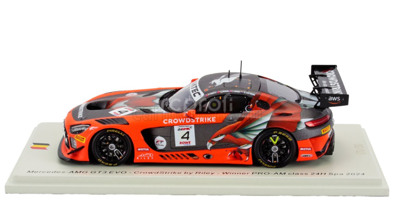 Spark-model Mercedes benz Amg Gt3 Evo 6.2l V8 Team Crowdstrike Riley N 4 Winner Pro-am Class 24h Spa 2024 George Kurtz - Ian James - Nicky Catsburg - Colin Braun 1:43 Oranžově Šedá