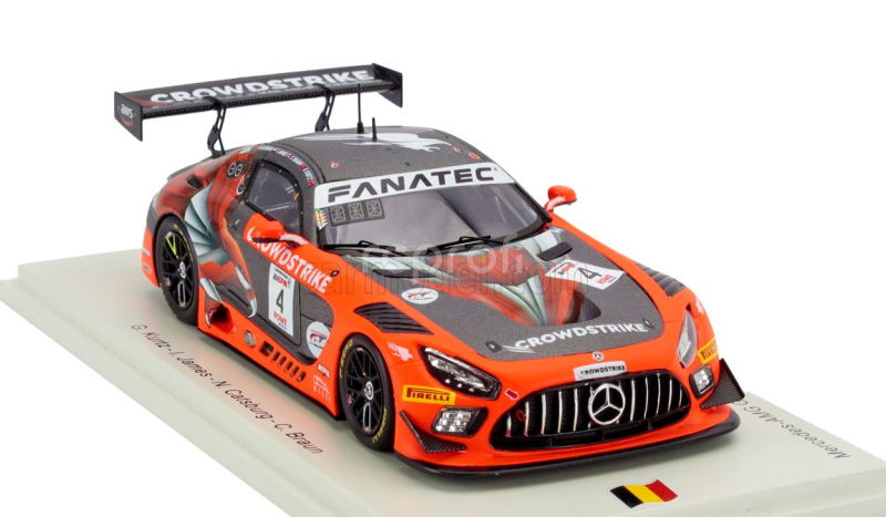 Spark-model Mercedes benz Amg Gt3 Evo 6.2l V8 Team Crowdstrike Riley N 4 Winner Pro-am Class 24h Spa 2024 George Kurtz - Ian James - Nicky Catsburg - Colin Braun 1:43 Oranžově Šedá