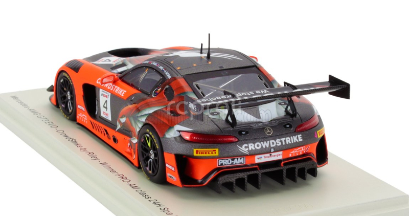 Spark-model Mercedes benz Amg Gt3 Evo 6.2l V8 Team Crowdstrike Riley N 4 Winner Pro-am Class 24h Spa 2024 George Kurtz - Ian James - Nicky Catsburg - Colin Braun 1:43 Oranžově Šedá