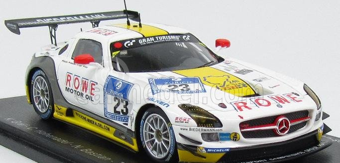 Spark-model Mercedes benz Sls Amg Gt3 Team Rowe Racing N 23 24h Nurbugring 2015 K.graf - C.hohenadel - N.bastian - T.jager 1:43 Bílá Žlutá
