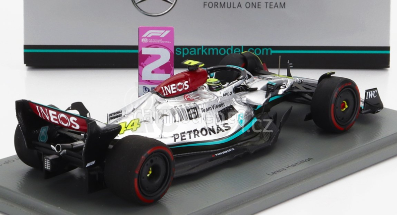 Spark-model Mercedes gp F1 W13e Team Mercedes-amg Petronas F1 N 44 2nd Brazilian Gp 2022 Lewis Hamilton 1:43 Stříbrná Zelená