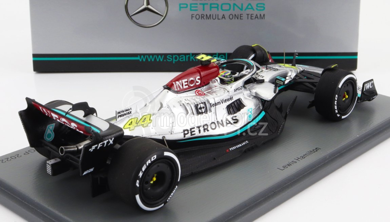 Spark-model Mercedes gp F1 W13e Team Mercedes-amg Petronas F1 N 44 2nd France Gp 2022 Lewis Hamilton 1:43 Stříbrná Zelená