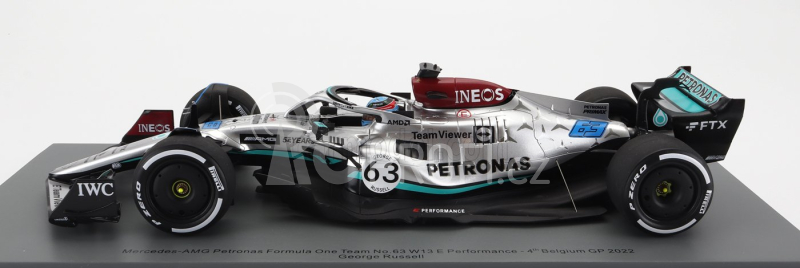 Spark-model Mercedes gp F1 W13e Team Mercedes-amg Petronas F1 N 63 4th Belgium Gp 2022 George Russel - Con Vetrina - With Showcase 1:18 Stříbrná Zelená