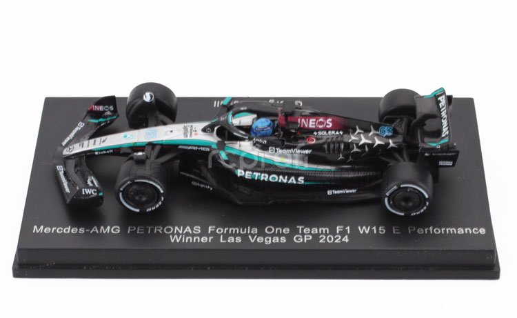 Spark-model Mercedes gp F1  W15 Eq Performance Team Amg Petronas Motorsport N 63 Winner Las Vegas Usa 2024 George Russell 1:64 Černá Stříbrná Zelená