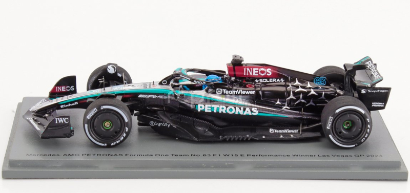 Spark-model Mercedes gp F1  W15 Eq Performance Team Amg Petronas Motorsport N 63 Winner Las Vegas Usa Gp 2024 George Russell 1:43 Černá Stříbrná Zelená