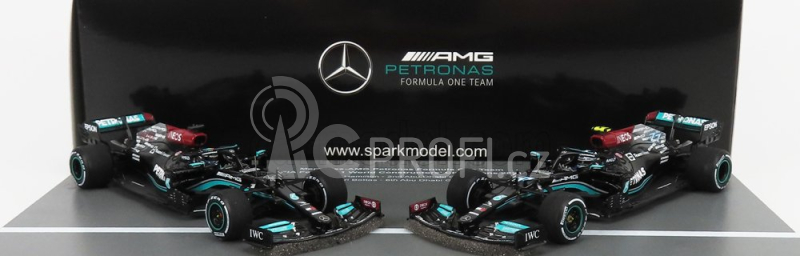 Spark-model Mercedes gp Set F1  2x W12 Mercedes M12 Eq Power+ Team Amg Petronas Motorsport Formula One N 44  + N 77 Abu Dhabi Gp 2021 Lewis Hamilton - Valtteri Bottas - 8 Times World Champion Constructeur 1:43 Černá Zelená