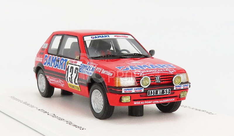 Spark-model Peugeot 205 1.6 Gti N 132 Rally Montecarlo 1986 Francois Delecour - Anne Chantal Pauwels 1:43 Red