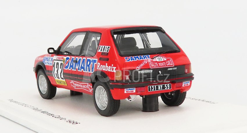 Spark-model Peugeot 205 1.6 Gti N 132 Rally Montecarlo 1986 Francois Delecour - Anne Chantal Pauwels 1:43 Red