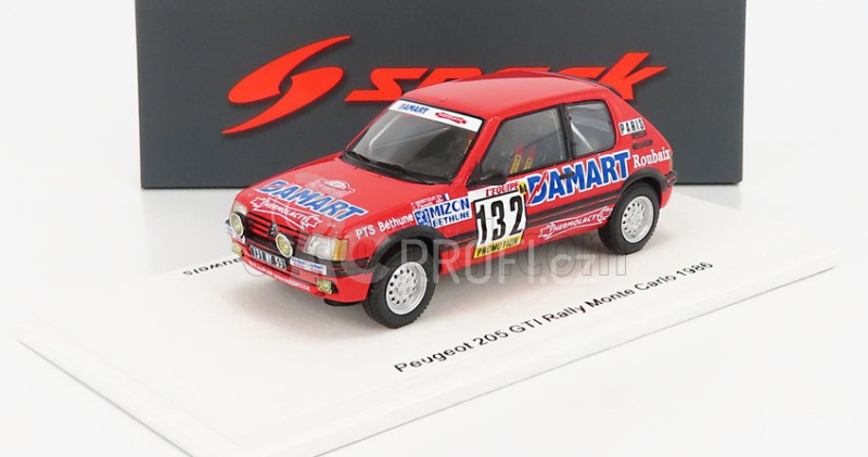 Spark-model Peugeot 205 1.6 Gti N 132 Rally Montecarlo 1986 Francois Delecour - Anne Chantal Pauwels 1:43 Red