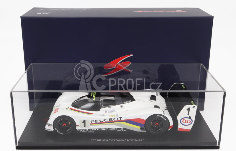 Spark-model Peugeot 905 Evo1bis Sa35 3.5l V10 Team Peugeot Talbot Sport N 1 Winner 24h Le Mans 1992 D.warwick - Y.dalmas - M.blundell - Con Vetrina - With Showcase 1:18 Bílá