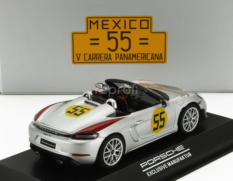 Spark-model Porsche 718 (982) Spider Rs N 55 Rally Panamericana Livery 2024 1:43 Silver