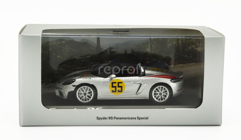 Spark-model Porsche 718 (982) Spider Rs N 55 Rally Panamericana Livery 2024 1:43 Silver