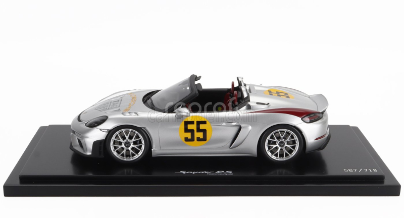 Spark-model Porsche 718 (982) Spider Rs N 55 Tribute Rally Panamericana Livery 2024 - Con Vetrina - With Showcase 1:18 Silver