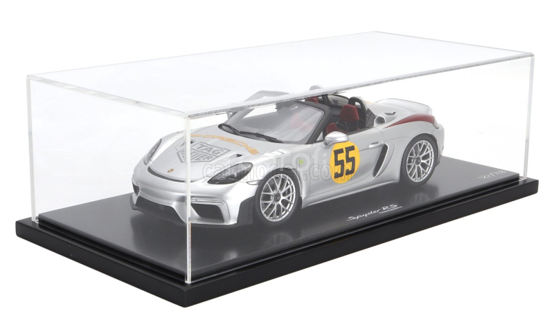 Spark-model Porsche 718 (982) Spider Rs N 55 Tribute Rally Panamericana Livery 2024 - Con Vetrina - With Showcase 1:18 Silver