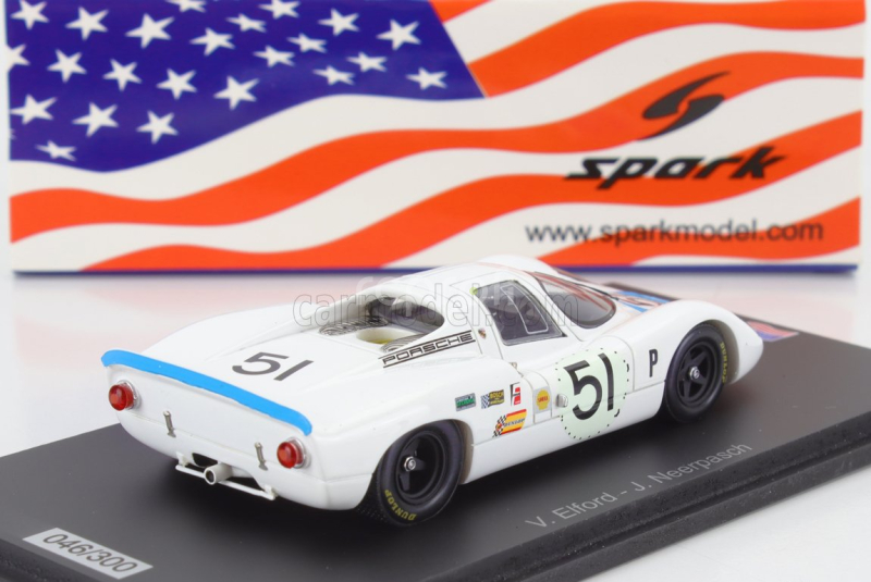 Spark-model Porsche 907 N 51 2nd 12h Sebring 1968 Vic Elford - Jochen Neerpasch 1:43 Bílá