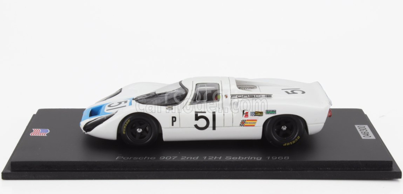 Spark-model Porsche 907 N 51 2nd 12h Sebring 1968 Vic Elford - Jochen Neerpasch 1:43 Bílá
