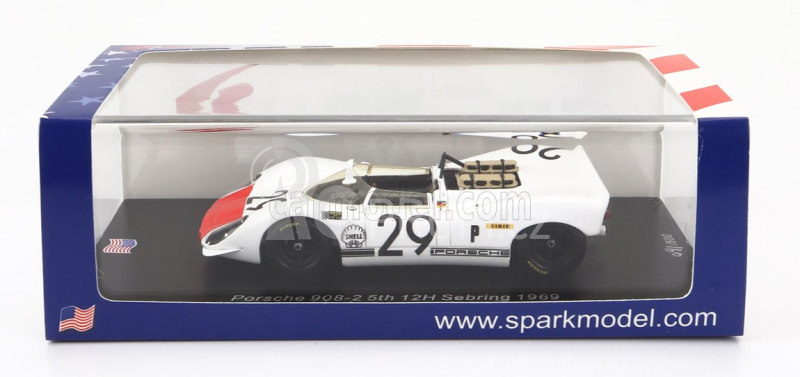 Spark-model Porsche 908/2 N 29 5th 12h Sebring 1969 G.mitter - U.schutz 1:43 Bílá Červená