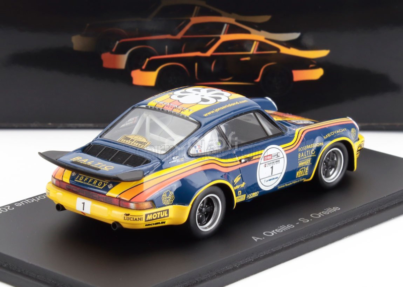 Spark-model Porsche 911 3.0 Coupe N 1 Rally Tour De Corse Historique 2024 Alain Oreille - Sylvie Oreille 1:43 Modrá Žlutá