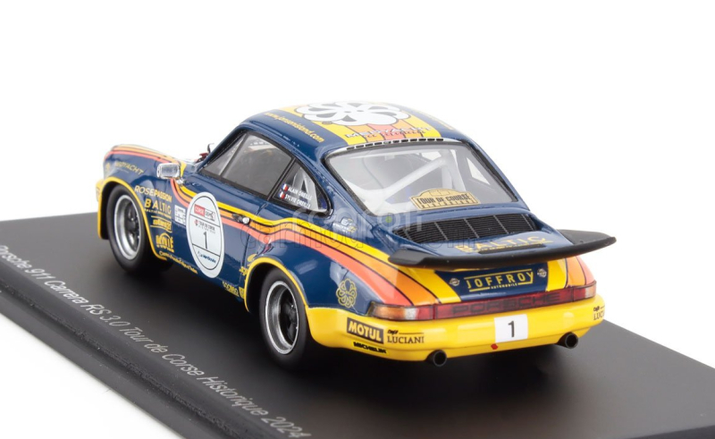 Spark-model Porsche 911 3.0 Coupe N 1 Rally Tour De Corse Historique 2024 Alain Oreille - Sylvie Oreille 1:43 Modrá Žlutá