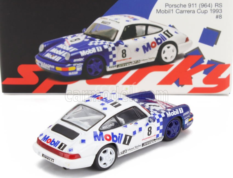 Spark-model Porsche 911 964 Rs Mobil1 N 8 Porsche Carrera Cup 1993 1:64 Modrá Bílá