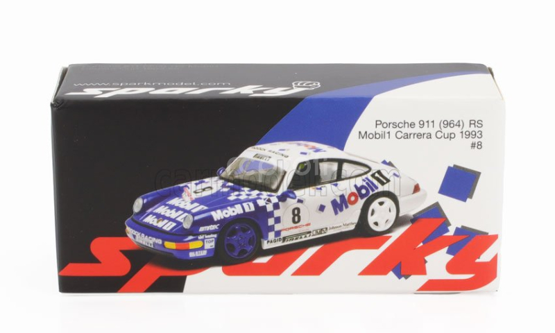Spark-model Porsche 911 964 Rs Mobil1 N 8 Porsche Carrera Cup 1993 1:64 Modrá Bílá