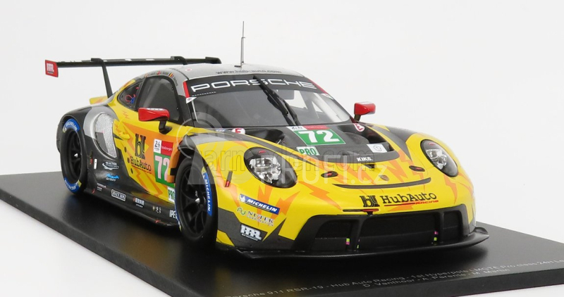 Spark-model Porsche 911 991-2 4.2l Rsr-19 Team Hubauto Racing N 72 24h Hyperpole Gtpro Class Le Mans 2021 M.martin - A.parente - D.vanthoor 1:18 Žlutá Šedá