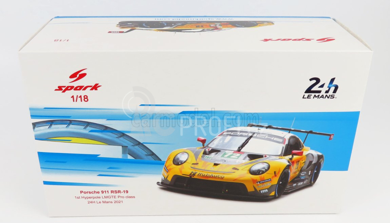 Spark-model Porsche 911 991-2 4.2l Rsr-19 Team Hubauto Racing N 72 24h Hyperpole Gtpro Class Le Mans 2021 M.martin - A.parente - D.vanthoor 1:18 Žlutá Šedá